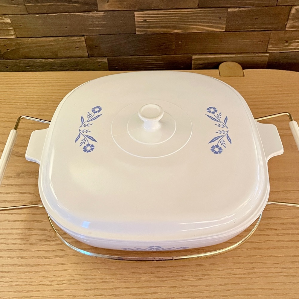 Vintage  Corningware Cornflower Blue Baking Dish with Pyroceram Lid and Carrier - Picture 2 of 10